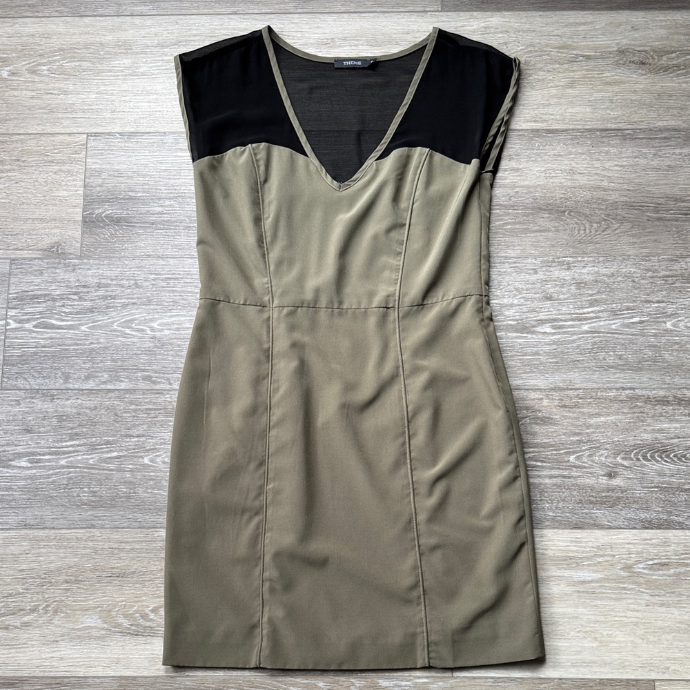 Theme Olive Mini Dress with Black Yoke